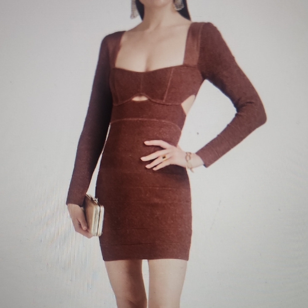Herve Leger Cutout Metallic Bandage Mini Dress Size L